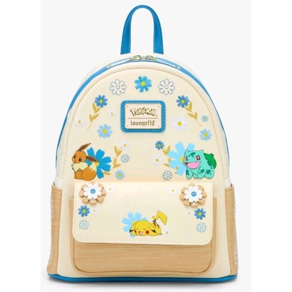 NEW Loungefly Pokémon‎ Florals  Rattan Mini Backpack Eevee Pikachu Spring